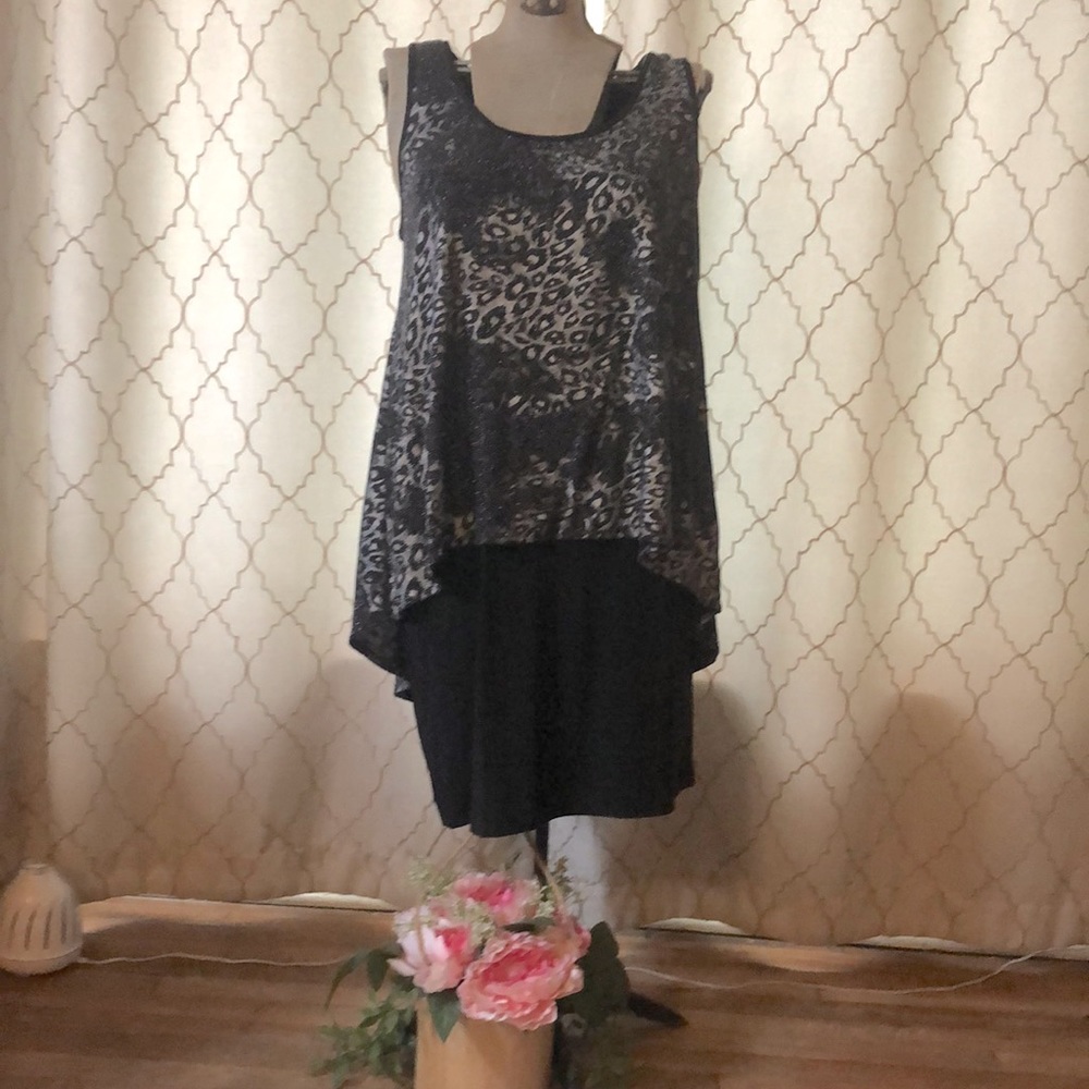 SL Fashions Black and Silver Sequin High Low Dress